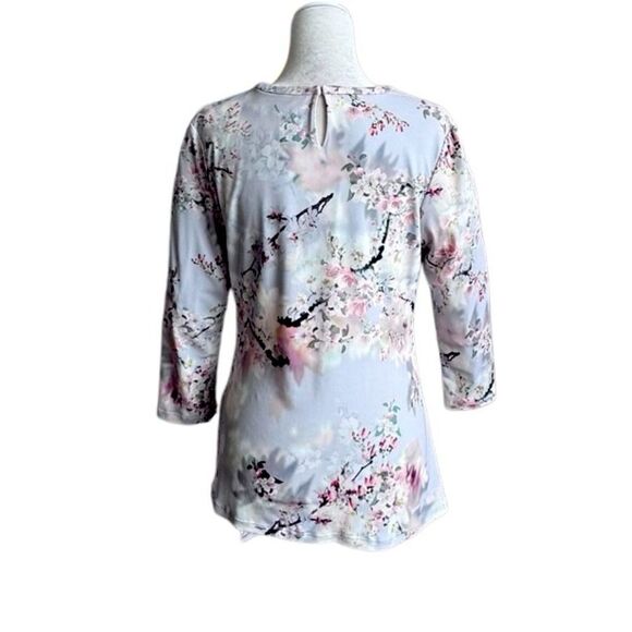 Calvin Klein Y2K Top Floral Ruched Split Neck Stretch Shirt - Picture 2 of 16
